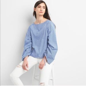Gap Gingham Poplin Ruched Sleeve Top